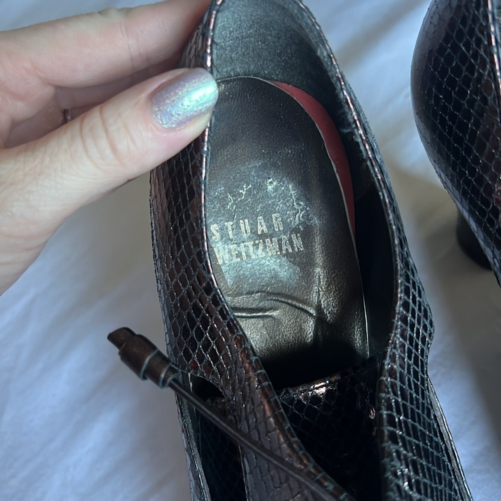 Vintage Stuart Weitzmqn Embossed Leather Snake Bronze Oxford 6 GUC - Picture 3 of 9